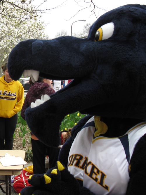 Drexel Dragon Mascot, City 6 5K Charity Run Registration, Lloyd Hall, Kelly Drive, Fairmount Park, Philadelphia, Pennsylvania, April 3, 2010