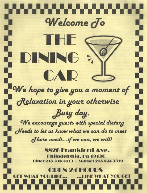 The Dining Car Menu