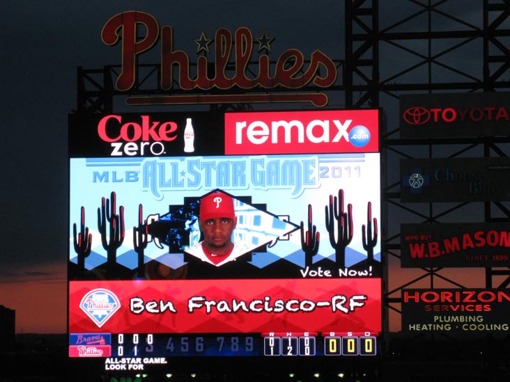 Scoreboard, Philadelphia Phillies vs. Atlanta Braves, Citizens Bank Park, Philadelphia, Pennsylvania, May 7, 2011