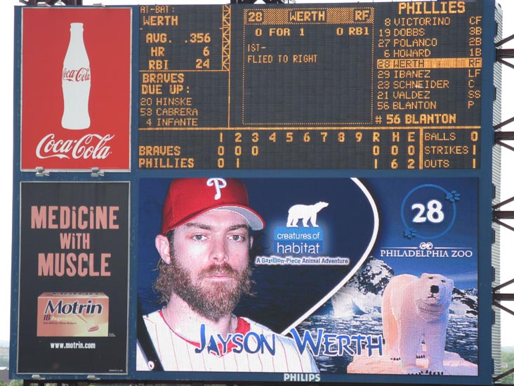 Jayson Werth Player Picture, Jumbotron, Philadelphia Phillies vs. Atlanta Braves, View From Section 313, Citizens Bank Park, Philadelphia, Pennsylvania, May 8, 2010