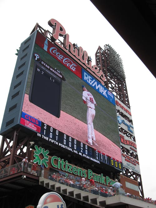Scoreboard, Philadelphia Phillies vs. Chicago Cubs, View From Section 140, Citizens Bank Park, Philadelphia, Pennsylvania, June 12, 2011