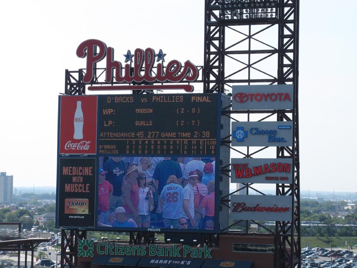 Final Score, Scoreboard, Philadelphia Phillies vs. Arizona Diamondbacks, Citizens Bank Park, Philadelphia, Pennsylvania, July 13, 2008
