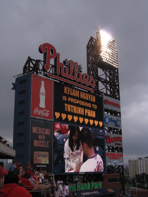 Marriage Proposal On Jumbotron, Philadelphia Phillies vs. New York Mets, View From Section 331, Citizens Bank Park, Philadelphia, Pennsylvania, September 12, 2009