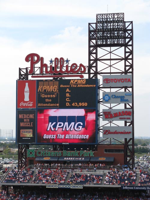 Guess The Attendance, Scoreboard, Philadelphia Phillies vs. Milwaukee Brewers, Citizens Bank Park, Philadelphia, Pennsylvania, September 14, 2008