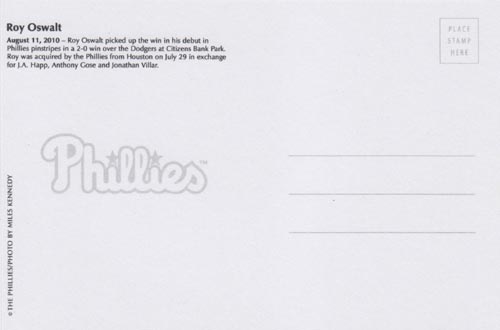 Roy Oswalt Home Debut Philadelphia Phillies Fan Appreciation Day Postcard, September 26, 2010