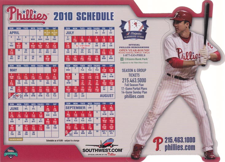 Phillies 2010 Schedule Magnet Fan Appreciation Day Giveaway