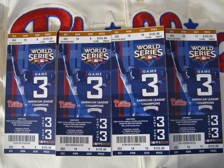 Tickets, Philadelphia Phillies vs. New York Yankees, World Series Game 3, Citizens Bank Park, Philadelphia, Pennsylvania, October 31, 2009