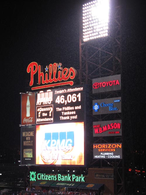 Attendance Announcement On Scoreboard, View From Section 302, Philadelphia Phillies vs. New York Yankees, World Series Game 3, Citizens Bank Park, Philadelphia, Pennsylvania, October 31, 2009