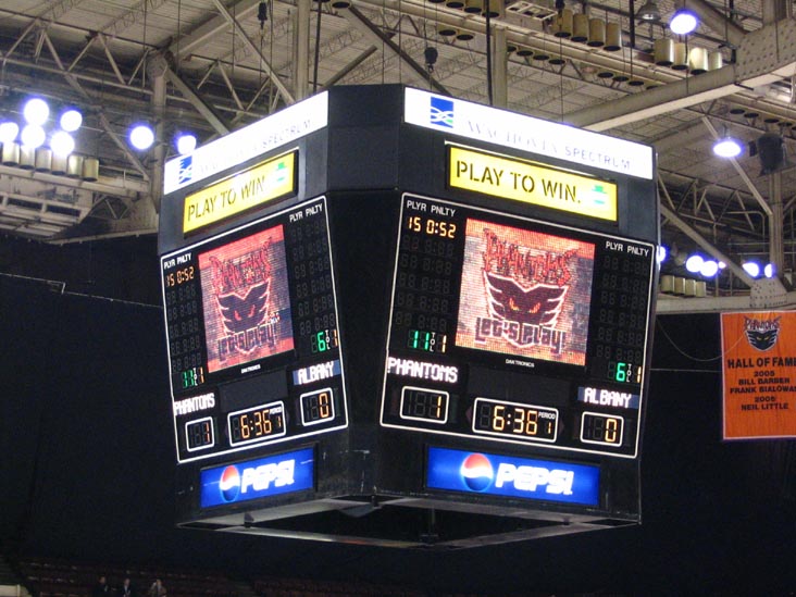 Scoreboard, Philadelphia Phantoms vs. Albany River Rats, Wachovia Spectrum, Wachovia Complex, 3601 South Broad Street, South Philadelphia, November 24, 2006