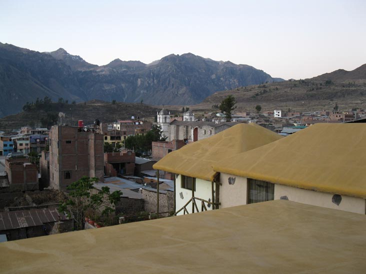 View of Cabanaconde Main Square From Kuntur Wassi, Calle Cruz Blanca, Cabanaconde, Colca Valley/Valle del Colca, Arequipa Region, Peru