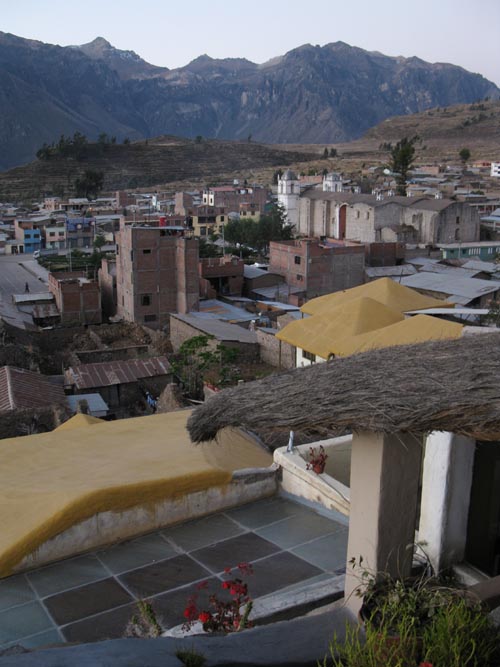 View of Cabanaconde From Kuntur Wassi, Calle Cruz Blanca, Cabanaconde, Colca Valley/Valle del Colca, Arequipa Region, Peru