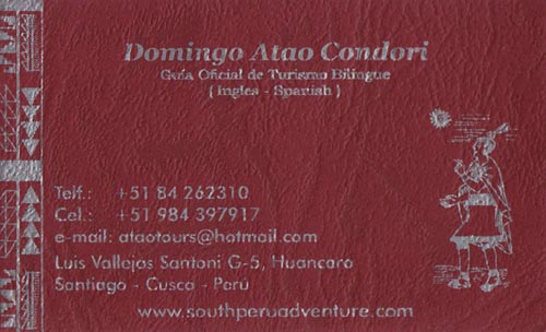 South Peru Adventure Business Card