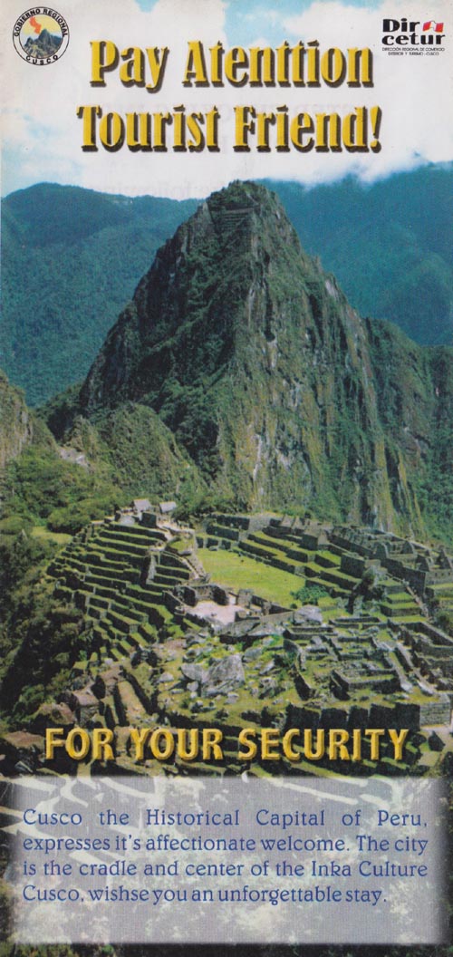 Dircetur Cusco Pay Atenttíon Tourist Friend! Brochure