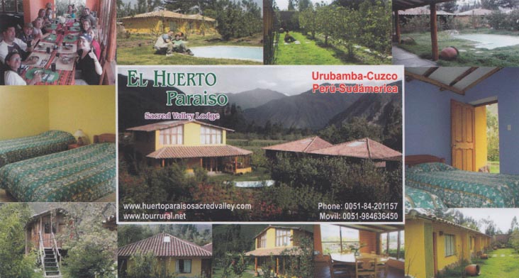 Postcard Flier, El Huerto Paraíso Sacred Valley Lodge, Chichubamba, Urubamba, Cusco Region, Peru