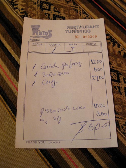 Check, Kero's Restaurant, Jirón Lambayeque, 131, Puno, Peru