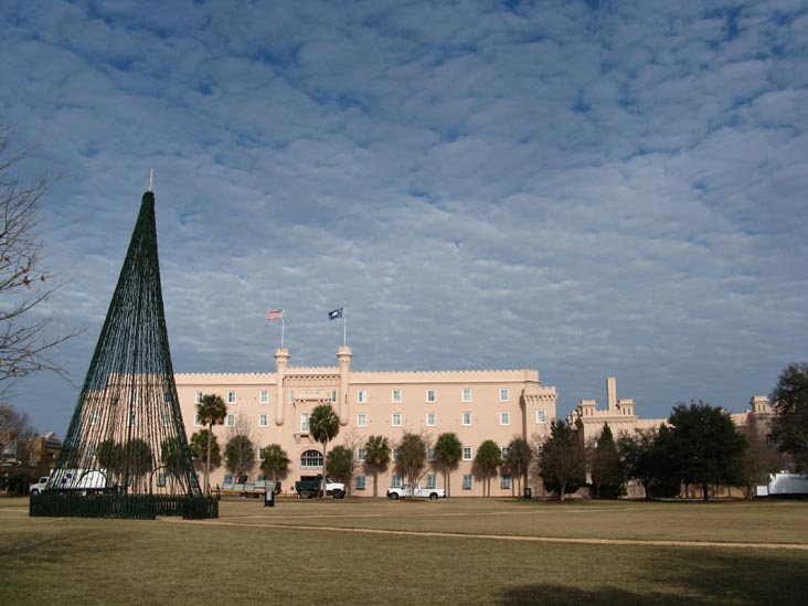 Christmas Tree and South Carolina State Arsenal (Old Citadel), Marion Square, Charleston, South Carolina, December 30, 2009