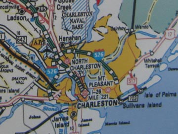 Map of Charleston, Santee Welcome Center, Interstate 95, South Carolina