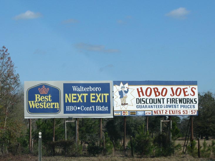 Hobo Joe's Discount Fireworks Billboard, Northbound Interstate 95 Near Exit 53, Colleton County, South Carolina