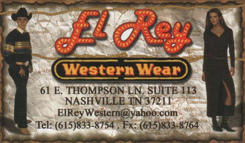 Business Card, El Rey Western Wear, 61 East Thompson Lane, Suite 113, Nashville, Tennessee