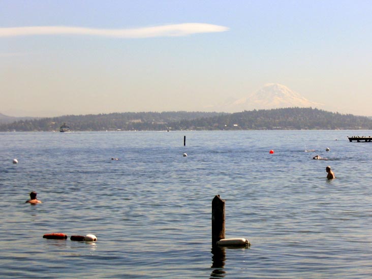 Lake Washington and Mount Rainier from Madison Park Beach, Seattle, Washington