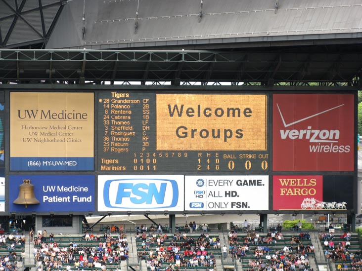 Scoreboard, Seattle Mariners vs. Detriot Tigers, Safeco Field, Seattle, Washington, July 4, 2008