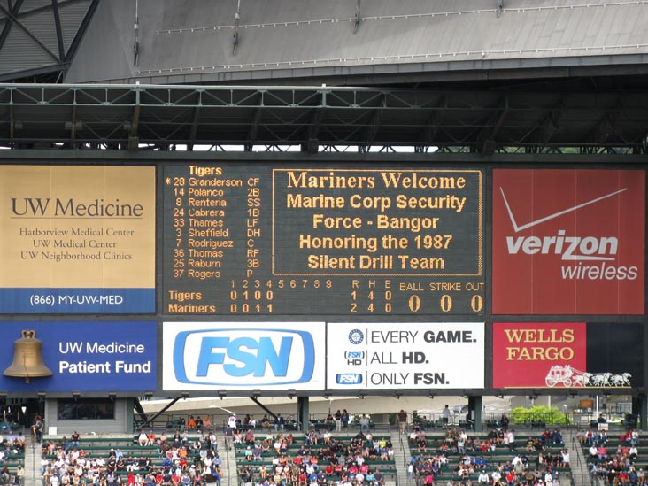 Scoreboard, Seattle Mariners vs. Detriot Tigers, Safeco Field, Seattle, Washington, July 4, 2008