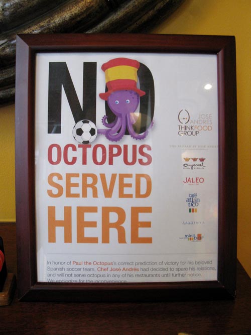No Octopus Notice, Café Atlántico, 405 8th Street NW, Washington, D.C., August 15, 2010