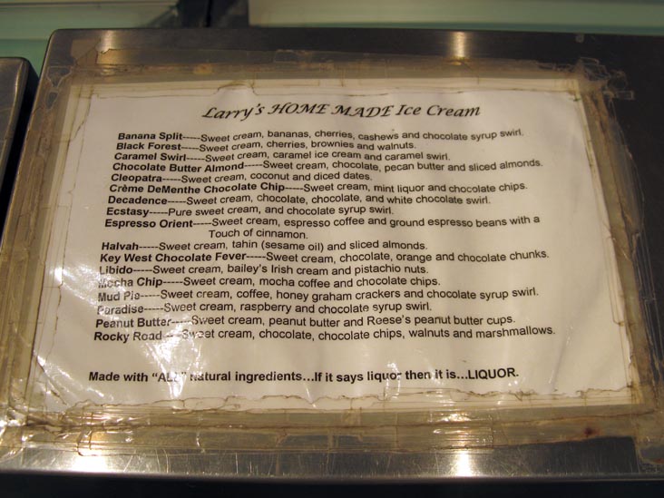 Flavor List, Larry's Ice Cream, 1633 Connecticut Avenue NW, Washington, D.C.