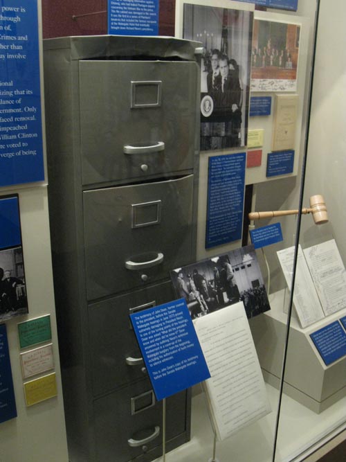 Damaged Watergate File Cabinet, The American Presidency: A Glorious Burden Exhibit, Third Floor East, Smithsonian National Museum of American History, National Mall, Washington, D.C.