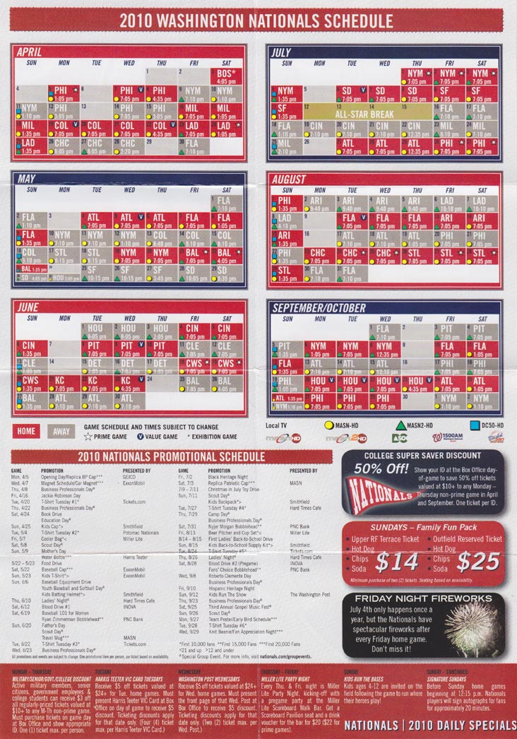 Washington Nationals 2010 Schedule