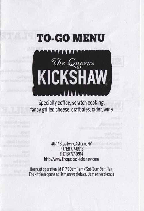 Menu, The Queens Kickshaw, 40-17 Broadway, Astoria, Queens
