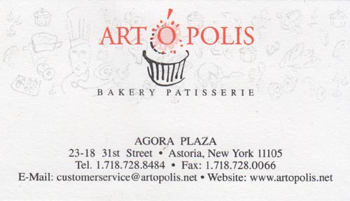 Business Card, Artopolis, Agora Plaza, 23-18 31st Street, Astoria, Queens