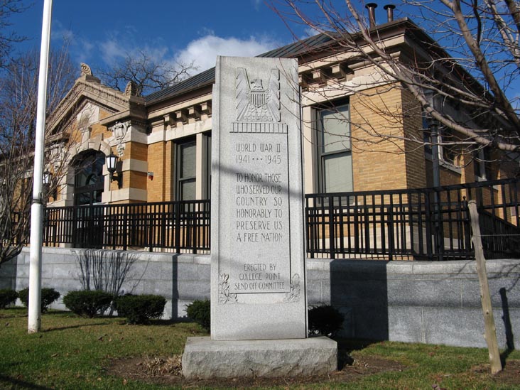 World War II Memorial, Queens Library Poppenhusen Branch, 121-23 14th Avenue, College Point, Queens