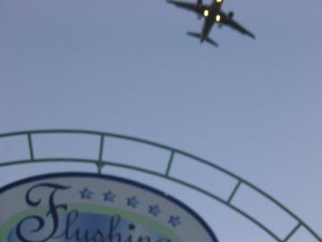 LaGuardia-Bound Plane Over Flushing Mall, Flushing, Queens