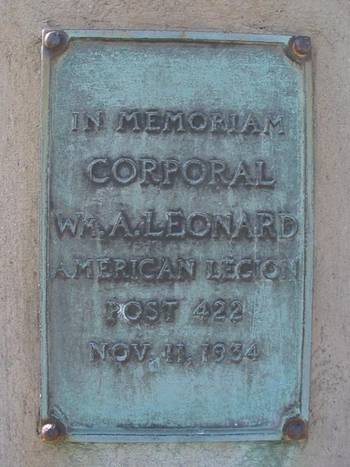 Memorial Tablet, Corporal William A. Leonard Square, Murray Hill, Flushing, Queens