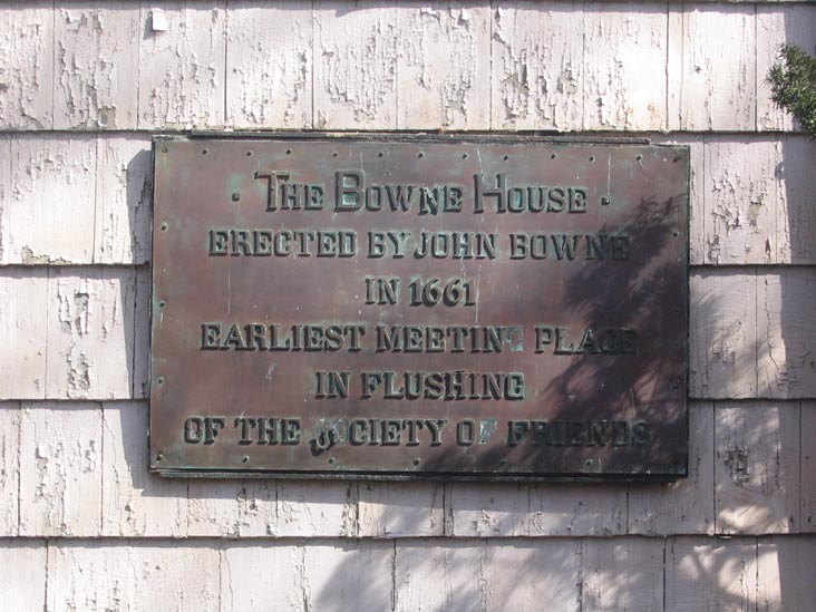 Plaque, Bowne House, 37-01 Bowne Street, Weeping Beech Park, Flushing, Queens