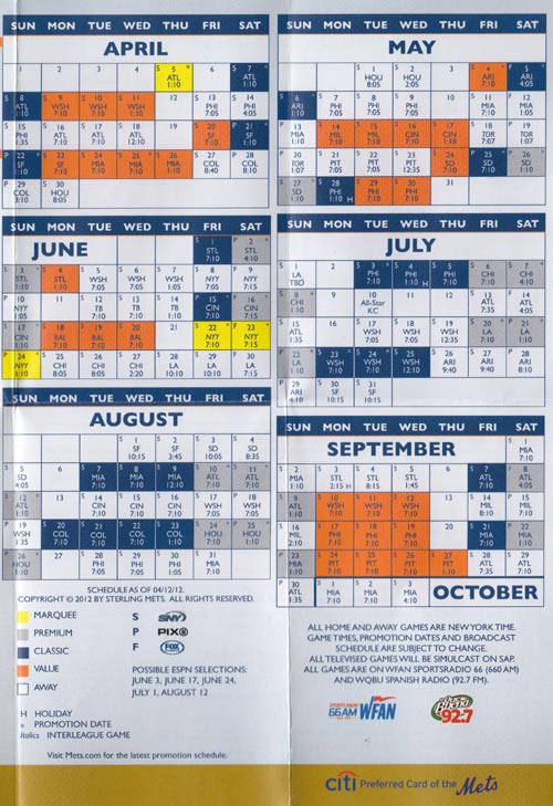 2012 Mets Schedule