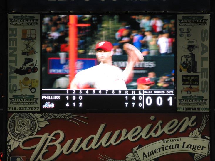 Scoreboard, New York Mets vs. Philadelphia Phillies, Citi Field, Flushing Meadows Corona Park, Queens, May 7, 2009