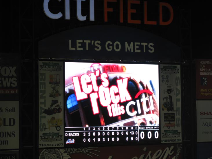 Scoreboard, New York Mets vs. Arizona Diamondbacks, Citi Field, Flushing Meadows Corona Park, Queens, August 3, 2009