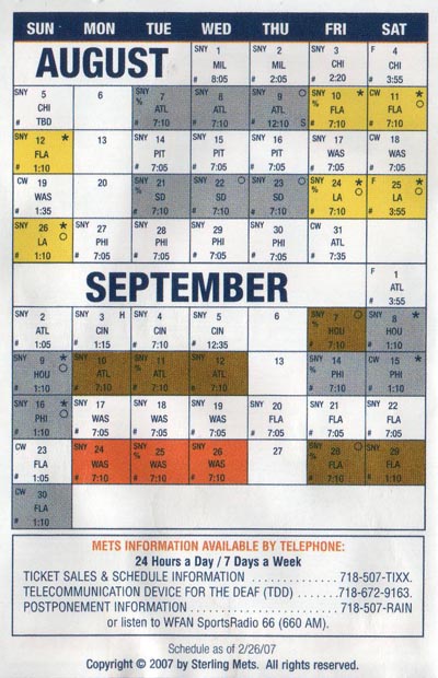 New York Mets 2007 Schedule