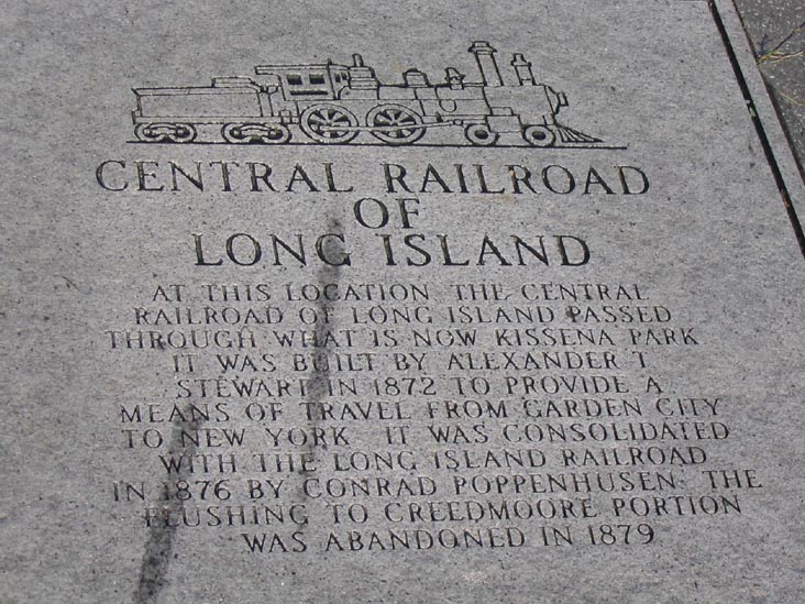 Central Railroad of Long Island Marker, Park Entrance, Kissena Boulevard and Rose Avenue, Kissena Park, Queens