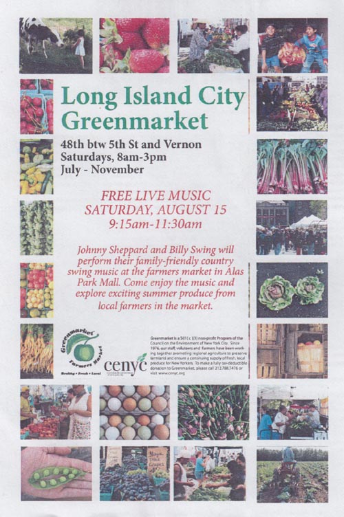 Flier, Long Island City Greenmarket, 48th Avenue Between Vernon Boulevard and 5th Street, Hunters Point, Long Island City, Queens