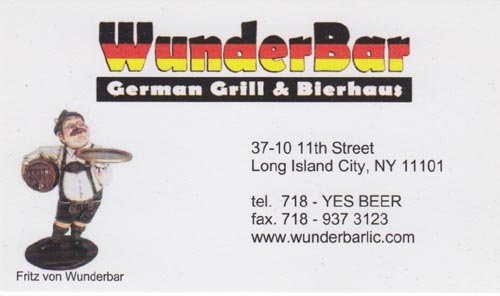 Business Card, WunderBar German Grill & Bierhaus, 37-10 11th Street, Long Island City, Queens