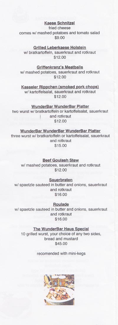 Menu, WunderBar German Grill & Bierhaus, 37-10 11th Street, Long Island City, Queens