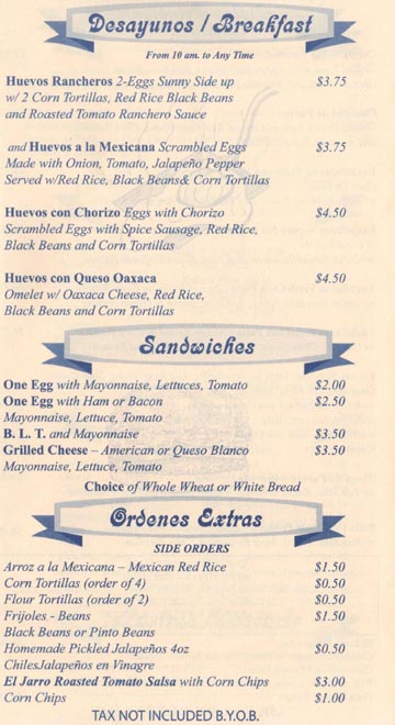 El Jarro Desayunos, Sandwiches and Side Orders