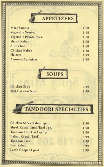 Spicy Mina Appetizers, Soups and Tandoori Specialties
