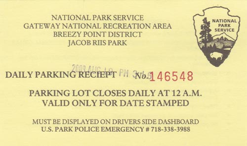Parking Receipt, Jacob Riis Park, The Rockaways, Queens, August 19, 2009
