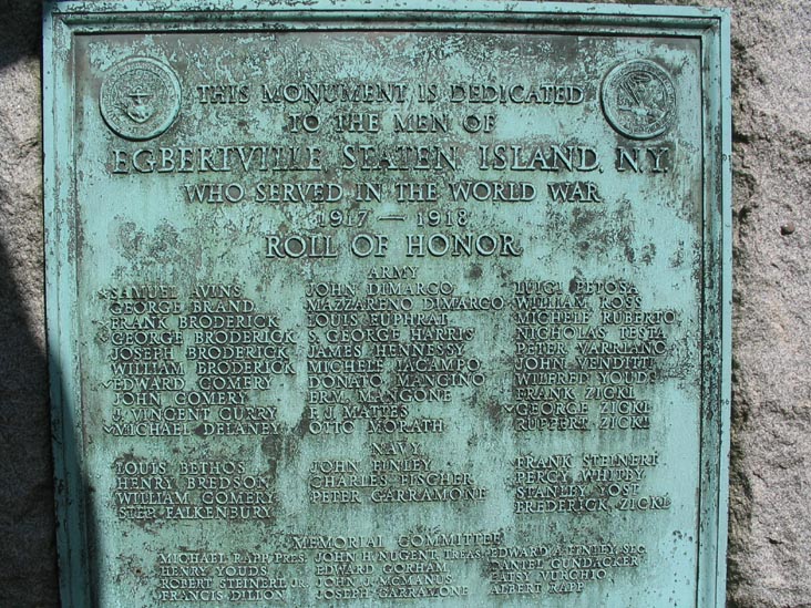 Honor Roll, Egbertville War Memorial, Richmond Road and Rockland Avenue, SE Corner, Egbertville, Staten Island
