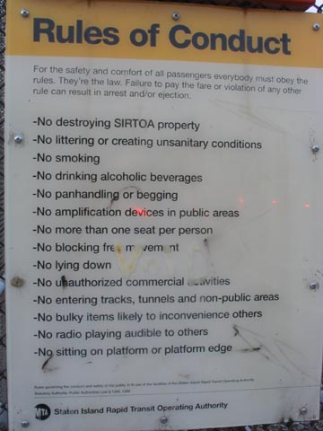 Staten Island Rapid Transit Operating Authority Rules of Conduct, Tottenville Station, Tottenville, Staten Island, April 17, 2004