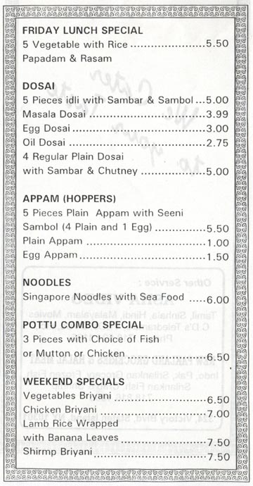 New Asha Friday Lunch Specials, Dosai, Noodles, Pottu Combo Specials and Weekend Specials 